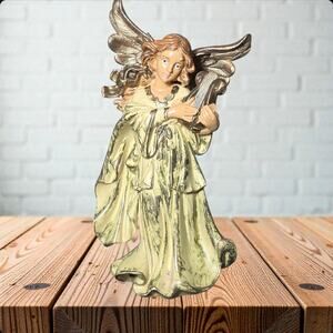 Vintage Angel Figurine Euromarchi Harp ITALY Musician Nativity 8”